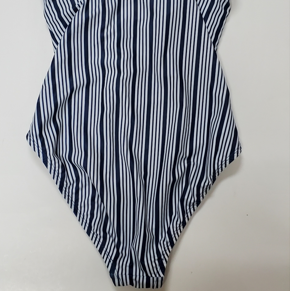 Nautica Navy Blue and White Lace Up Dock Lines One Piece Swimsuit Large - Picture 11 of 13